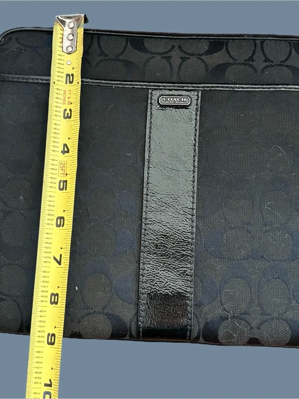 Coach Black Signature Canvas Travel Tote with Patent Trim